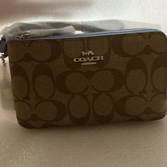 NWT 🔥 Coach Double Corner Zip Wristlet In Signature Canvas - Picture 7 of 16